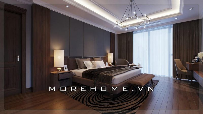 Giường ngủ bọc da với màu nâu sang trọng, kết hợp hoàn mỹ với toàn bộ nội thất khác trong căn phòng mang đên một không gian nghỉ ngơi thoải mái, ấm cúng và tiện nghi nhất